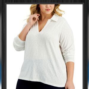 Karen Scott Open Neck Polo Style Long Sleeve Top sz 2x
